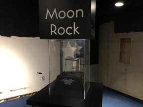 A moon rock is seen at the Armstrong Air and Space Museum in Wapakoneta, Ohio on Friday, April 5, 2019. THE CANADIAN PRESS/Kevin Bissett