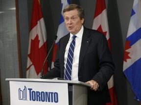 Toronto mayor John Tory speaking to the media at City Hall on Wednesday May 1, 2019.