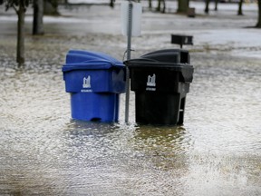 Melting snow and rain  cause flooding at Woodbine Beach in Toronto on February 24, 2019.