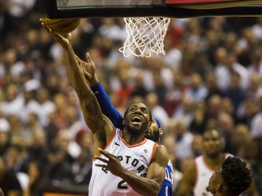 Toronto Raptors Kawhi Leonard during playoff action against Philadelphia 76ers at the Scotiabank Arena  in Toronto, Ont. on Tuesday May 7, 2019. Ernest Doroszuk/Toronto Sun/Postmedia