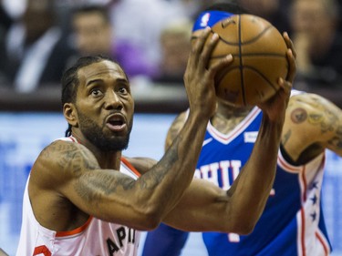 Toronto Raptors Kawhi Leonard during playoff action against Philadelphia 76ers at the Scotiabank Arena  in Toronto, Ont. on Tuesday May 7, 2019. Ernest Doroszuk/Toronto Sun/Postmedia