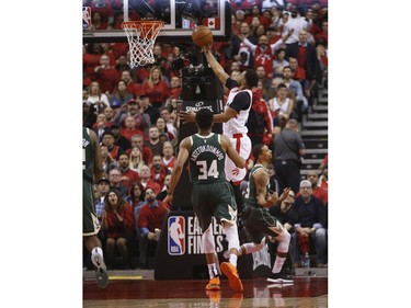 Toronto Raptors Fred VanVleet PG (23) to the bucket during the first half in Toronto, Ont. on Tuesday May 21, 2019. Jack Boland/Toronto Sun/Postmedia Network