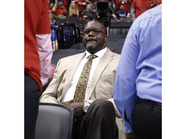 Shaq sits in the crowd during the second half in Toronto, Ont. on Tuesday May 21, 2019. Jack Boland/Toronto Sun/Postmedia Network