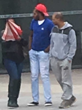 Tyrese Fairclough Carty (middle), a 19-year-old who is charged in an alleged child abduction at a Brampton daycare centre on Monday, appeared in court on Friday, May 3, 2019. (Joe Warmington/Toronto Sun/Postmedia Network)