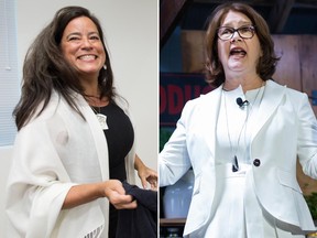 Jody Wilson Raybould (left) and Jane Philpott (right) announced that they will run as independents in the fall federal election during separate news conferences in Vancouver and Markham, Ont., respectively on Monday, May 27, 2019.