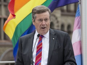 Mayor John Tory at raising of the Pride flag at Toronto City Hall on Tuesday June 4, 2019.