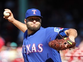 Lance Lynn of the Texas Rangers pitches against Boston Red Sox in the first inning at Fenway Park on June 12, 2019 in Boston, Massachusetts. (Photo by Jim Rogash/Getty Images)