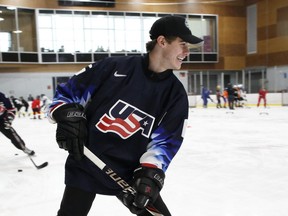 Jack Hughes takes part in a Top Prospects Clinic prior to the NHL draft at Hillcrest Community Centre on June 20, 2019 in Vancouver, British Columbia