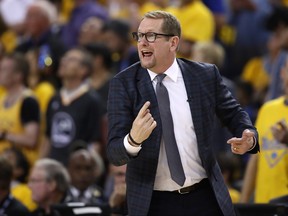 Head coach Nick Nurse of the Toronto Raptors reacts against the Golden State Warriors in the first half during Game Four of the 2019 NBA Finals at ORACLE Arena on June 07, 2019 in Oakland. (Photo by Ezra Shaw/Getty Images)