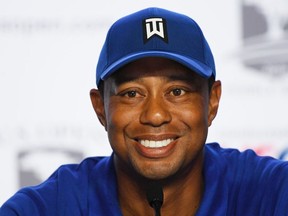 Tiger Woods of the United States speaks to the media during a press conference prior to the 2019 U.S. Open at Pebble Beach Golf Links on June 11, 2019 in Pebble Beach, California.