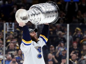 Alex Pietrangelo #27 of the St. Louis Blues celebrates with the Stanley Cup after defeating the Boston Bruins in Game Seven to win the 2019 NHL Stanley Cup Final at TD Garden on June 12, 2019 in Boston, Massachusetts.