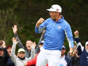 Gary Woodland of the United States celebrates a par-saving putt on the 12th green during the third round of the 2019 U.S. Open at Pebble Beach Golf Links in Pebble Beach, California. (Photo by Harry How/Getty Images)