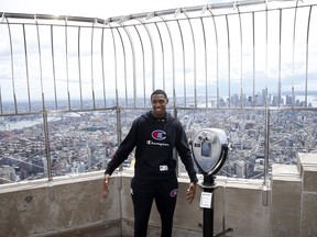 R.J. Barrett visits the Empire State Building as it hosts New York Knicks NBA draft picks on Friday. Photo by John Lamparski/Getty Images)
