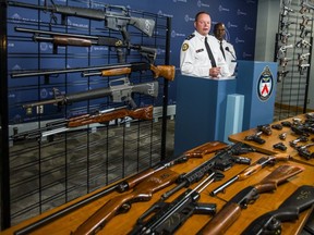 Toronto Police Insp. Chris Boddy addresses media about the force's gun buyback program on June 20, 2019. (Ernest Doroszuk, Toronto Sun)