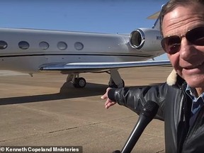 Come fly with me demons! Televangelist Kenneth Copeland and one of his trio of private jets.