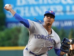 Toronto Blue Jays starting pitcher Marcus Stroman throws during the first inning of the game against the Colorado Rockies. (Troy Babbitt-USA TODAY Sports)