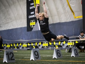 Kimi Linnainmaa of Finland takes part in the CFL combine in Toronto in March. (Mark Blinch/The Canadian Press)