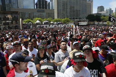 Fans gather at Nathan Phillips Square at City Hall during the Toronto Raptors championship parade. John E. Sokolowski-USA TODAY Sports