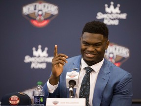 New Orleans Pelicans forward Zion Williamson during a press conference at the New Orleans Pelicans Training Facility. Mandatory Credit: Derick E. Hingle-USA TODAY Sports ORG