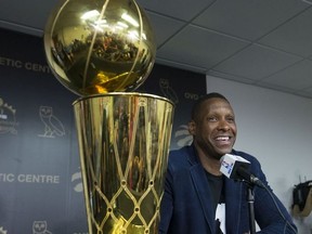 Raptors President Masai Ujiri at year end press conference in Toronto, Ont. on Tuesday June 25, 2019. (Craig Robertson/Toronto Sun/Postmedia Network)
