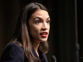 In this file photo taken on April 5, 2019 US Representative Alexandria Ocasio-Cortez speaks during a gathering of the National Action Network in New York. (DON EMMERT/AFP/Getty Images)