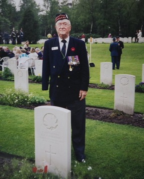 Second World War veteran Allan Bacon is seen here at a Canadian cemetery in Beny-Sur-Mer, France. (supplied photo)