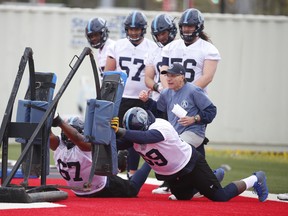 The area the Argos must work on the most is along the line of scrimmage, especially with 
the unproven James Franklin starting a quarterback this year. (Jack Boland/Toronto Sun)