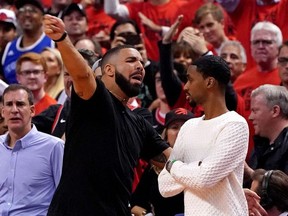 Recording artist Drake reacts during the second quarter in game five of the 2019 NBA Finals between the Golden State Warriors and the Toronto Raptors at Scotiabank Arena. (Kyle Terada-USA TODAY Sports)