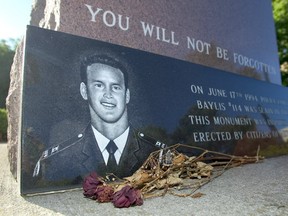 Const. Todd Baylis is forever honoured on a monument to fallen police officers outside the C.O. Bick College. (Sun files)