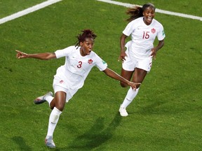 Canada's Kadeisha Buchanan celebrates scoring her goal at the Stade de La Mosson, Montpellier, France on June 10, 2019 in Group E play at the 2019 FIFA Women's World Cup.