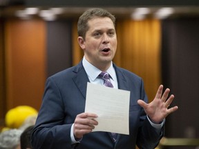 CP-Web.  Leader of the Opposition Andrew Scheer rises during Question Period in the House of Commons, in Ottawa, Wednesday, May 29, 2019.