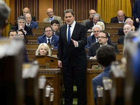 Conservative Leader Andrew Scheer stands during question period in the House of Commons on Parliament Hill in Ottawa on Wednesday, June 12, 2019.