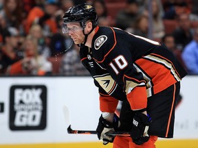 Corey Perry of the Anaheim Ducks looks on a preseason game against the San Jose Sharks at Honda Center on September 28, 2017 in Anaheim. (Sean M. Haffey/Getty Images)