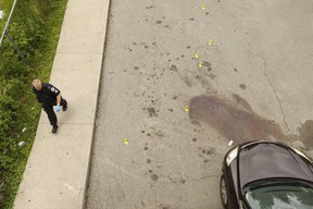 Double murder and triple shooting at 55 Emmett Ave. near Jane St and Weston Rd. Two men were killed outside a highrise at approx. 1:30 a.m. a third ended up taking an Uber to hospital on Saturday, June 29, 2019. (Jack Boland/Toronto Sun/Postmedia Network)