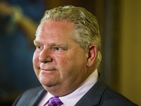 Ontario Premier Doug Ford and Minister of Municipal Affairs and Housing Steve Clark (not pictured), address media outside of the Premier's office at Queen's Park in Toronto, Ont., on Monday, May 27, 2019. (Ernest Doroszuk/Toronto Sun/Postmedia Network)