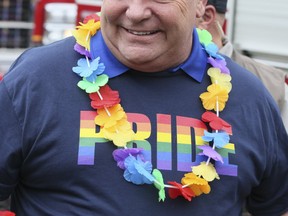 Ontario Premier Doug Ford attends the York Pride parade in Newmarket on Saturday, June 15, 2019. (Veronica Henri/Toronto Sun/Postmedia Network)