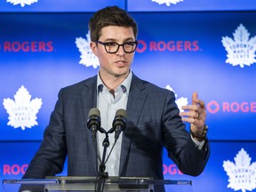 Maple Leafs GM Kyle Dubas indicated at the NHL draft combine that he might be willing to make a trade to get the team a pick in the first round of the NHL draft. (Craig Robertson/Toronto Sun)