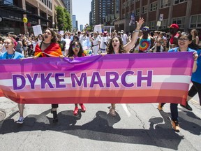 The Dyke March begins along Church St. in downtown Toronto, Ont. on Saturday, June 22, 2019. (Ernest Doroszuk/Toronto Sun/Postmedia)