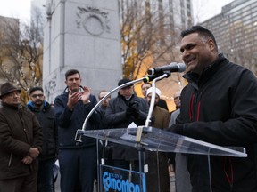 File photo of AMPAC President Faisal Khan Suri speaking during the Stand Together Against Violence in Solidarity with EPS vigil organized by Alberta Muslim Public Affairs Council at Churchill Square in Edmonton, Alberta after a police officer and four bystanders were injured in a terrorist attack on Sunday, Oct. 1, 2017. (Ian Kucerak / Postmedia)
