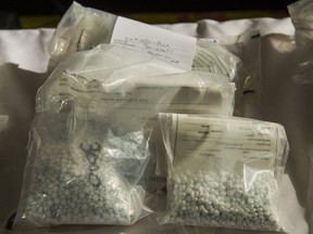 Seized fentanyl on display at a press conference at a hotel in Vaughan, Ont. on Thursday, February 23, 2017, after a after a multi-jurisdiction investigation dubbed Project SILKSTONE. (Ernest Doroszuk/Toronto Sun/Postmedia Network)