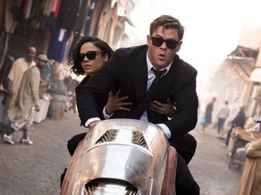 Tessa Thompson, left, and Chris Hemsworth star in "Men in Black: International." MUST CREDIT: Giles Keyte, Columbia Pictures