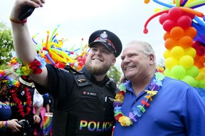 Ontario Premier Doug Ford attends the York Pride parade in Newmarket on Saturday, June 15, 2019. (Veronica Henri/Toronto Sun/Postmedia Network)