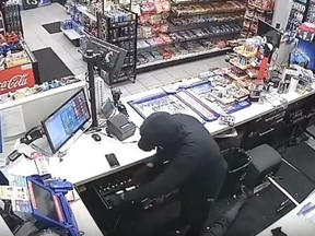 Security footage released on YouTube by Toronto Police Service, seeking a suspect involved in a violent gas station robbery.