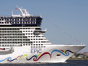 In this July 1, 2010 file photo, the cruise ship Norwegian Epic is pictured sailing up the Hudson River in New York. (DON EMMERT/AFP/Getty Images)