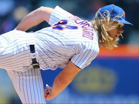 NEW YORK, NEW YORK - MAY 02: Noah Syndergaard #34 of the New York Mets pitches in the second inning against the Cincinnati Reds at Citi Field on May 02, 2019 in the Queens borough of New York City. (Photo by Mike Stobe/Getty Images)