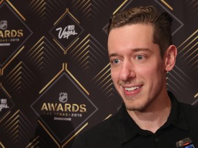 Jordan Binnington of the St. Louis Blues attends the 2019 NHL Awards Nominee Media Availability on June 18, 2019 at The Encore at Wynn in Las Vegas. (Bruce Bennett/Getty Images)