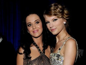 Musicians Kary Perry and Taylor Swift during the 52nd Annual GRAMMY Awards - Salute To Icons Honoring Doug Morris held at The Beverly Hilton Hotel on January 30, 2010 in Beverly Hills, California.