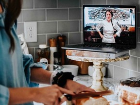 Chef Paola Martinenghi teaches a cookiing class via  video conference