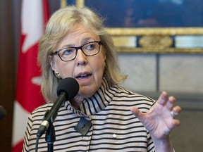 Green Party leader Elizabeth May speaks with reporters about the results of a by-election, Tuesday,May 7, 2019 in Ottawa.