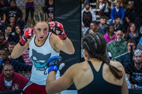 Gemma “Smash” Sheehan, seen here during a 2015 fight, was 5-1 in MMA and became a top ranked female fighter in Ontario before walking away from her fight career after suffering a head injury. (Photo courtesy of girlswhofight.ca)